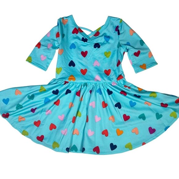 Dot Dot Smile Light Blue Heart Love Print Pink Red Blue Toddler Ballet Dress 2T - Picture 1 of 7